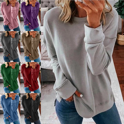 Women's Oversized Crew Neck Long Sleeve Side Slit Tunic Top