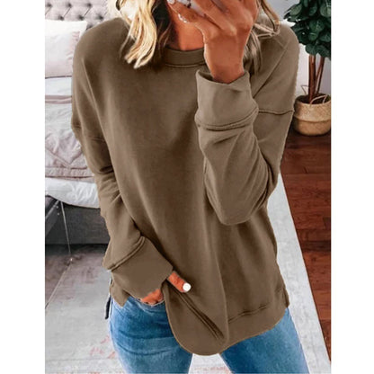 Women's Oversized Crew Neck Long Sleeve Side Slit Tunic Top