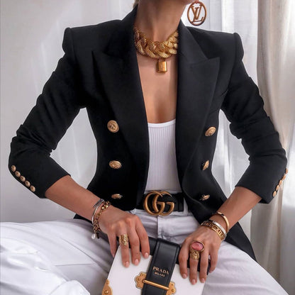 Cropped Double Breasted Blazer Jacket Tailored Fit