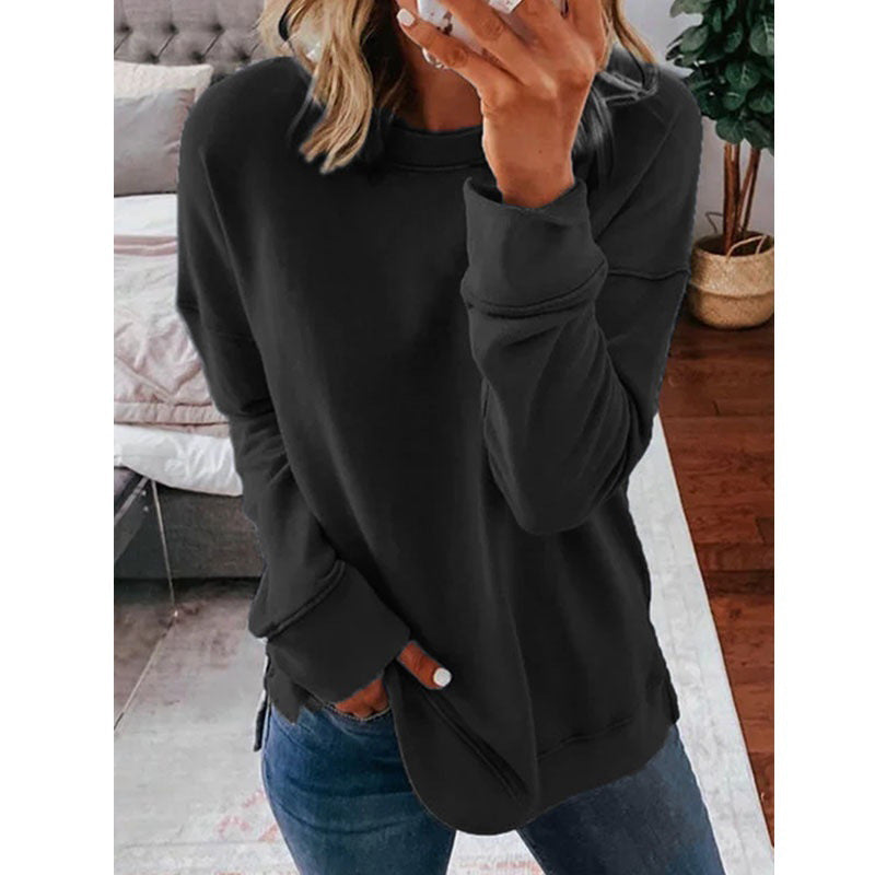 Women's Oversized Crew Neck Long Sleeve Side Slit Tunic Top