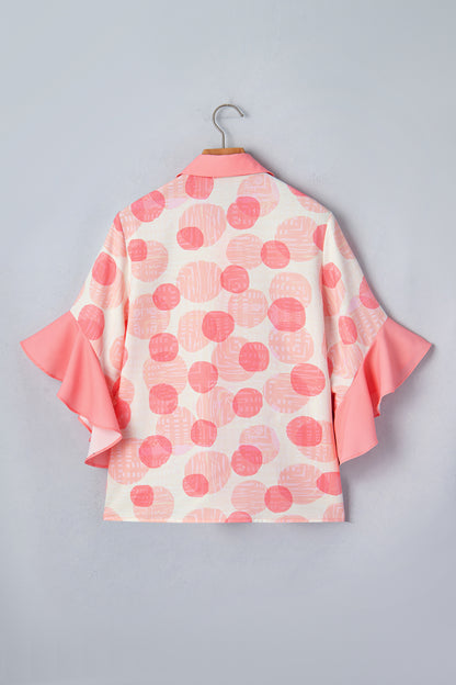 Abstract Dot Print Babydoll Top Women Ruffle Sleeve