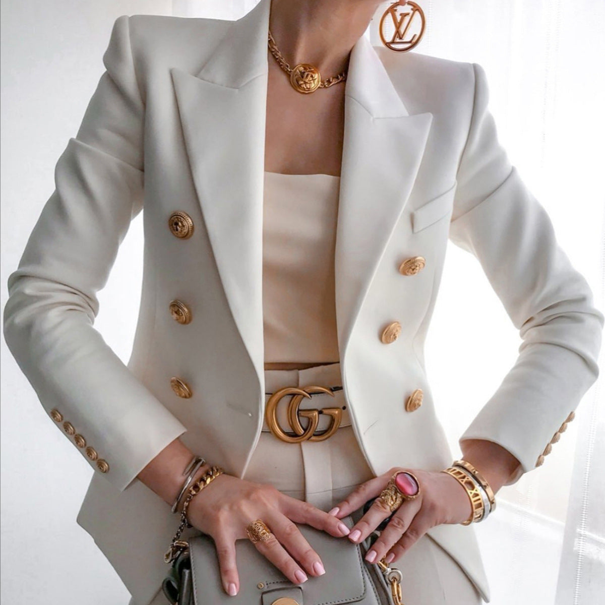 Cropped Double Breasted Blazer Jacket Tailored Fit