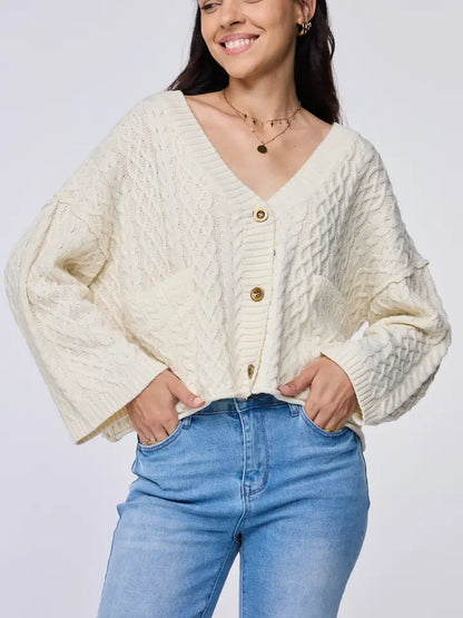 Apricot  Cozy Cable Knit Cropped Cardigan with Button Front