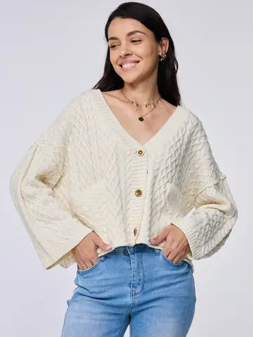 Apricot  Cozy Cable Knit Cropped Cardigan with Button Front