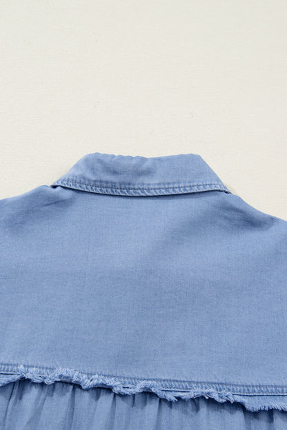 Washed Chambray Drop Shoulder Bracelet Sleeve Shirt
