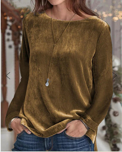 Women's Oversized Velvet Crewneck Pullover Sweatshirt