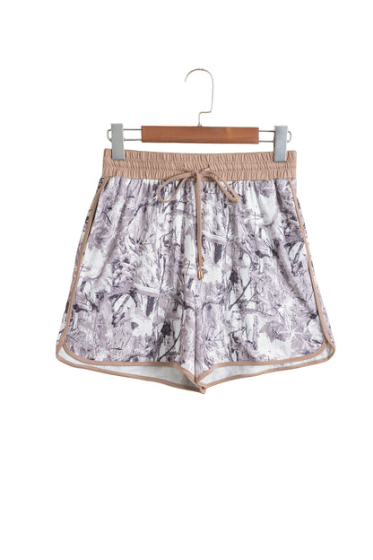 Khaki Western Camo Print Drawstring Active Lounge Shorts