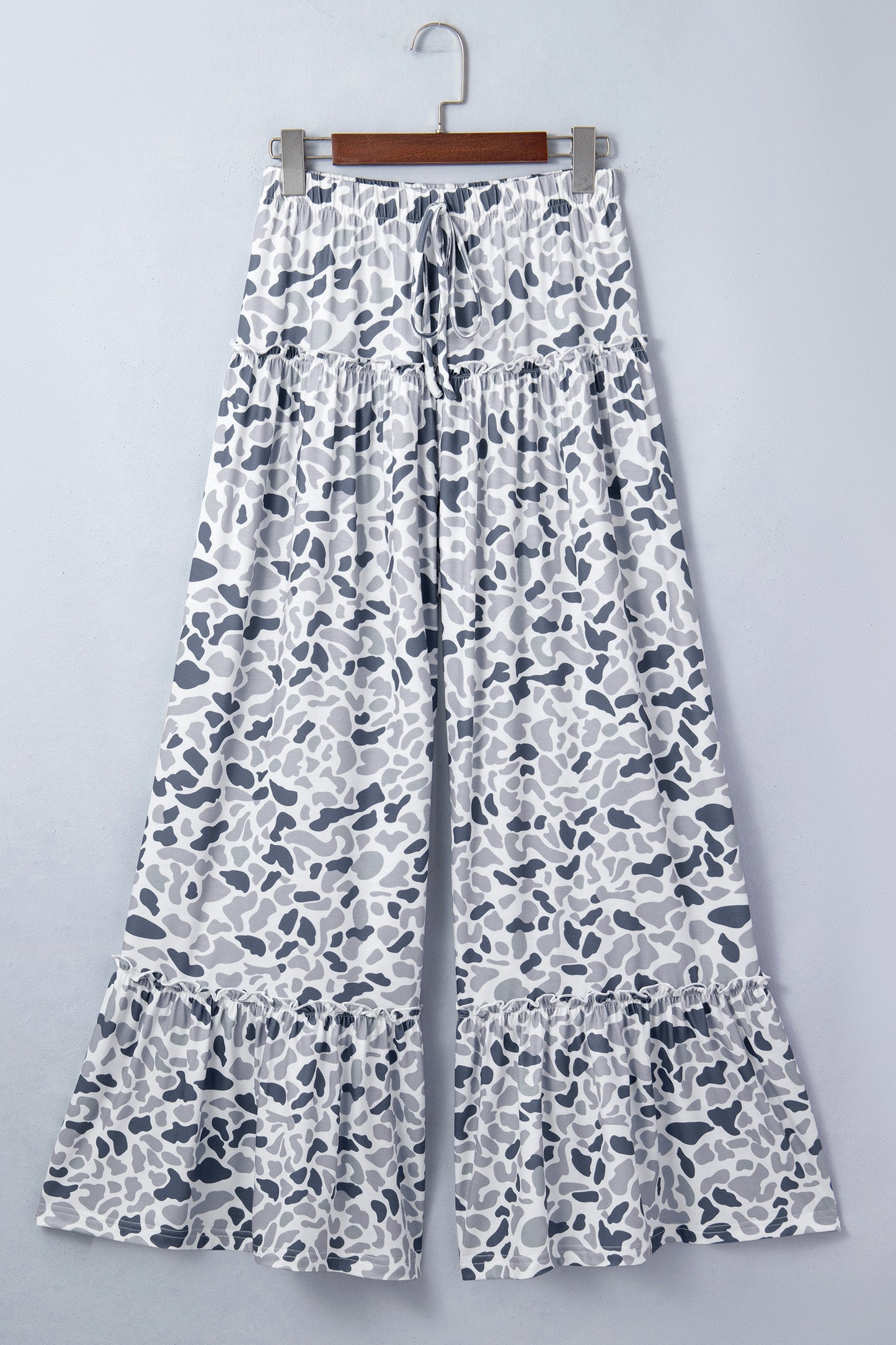 Boho Floral Wide Leg Pants High Waist Ruffle Hem