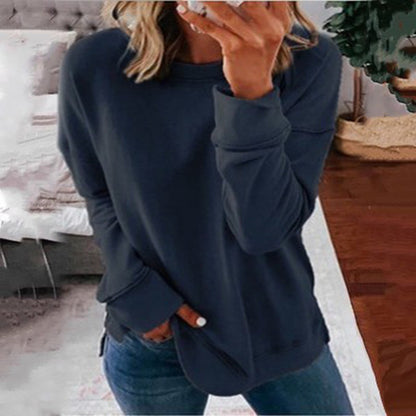 Women's Oversized Crew Neck Long Sleeve Side Slit Tunic Top