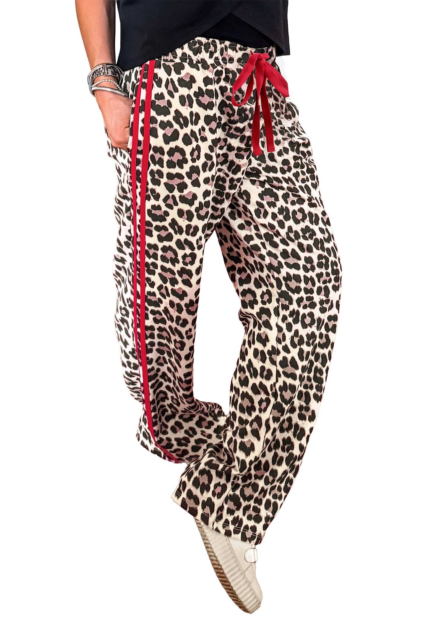 Leopard Print Tie Waist Wide Leg Lounge Pants Women