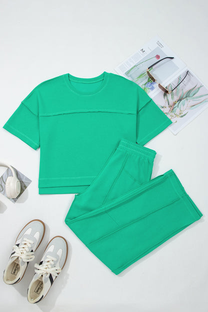 Boxy Tee and Wide Leg Pants Lounge Set Casual Outfit
