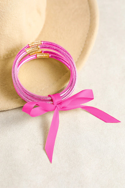 Mardi Gras Glitter Jelly Bangle Bracelet Set 5pcs