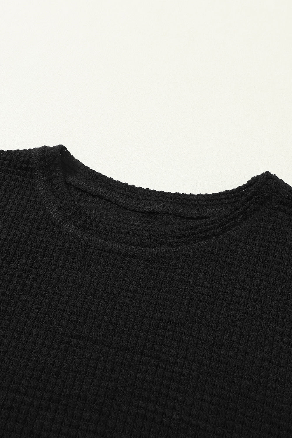Black Waffle Knit Oversized Top with Side Slits