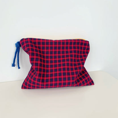 Plaid Contrasting Color Colored Cotton Cloth Portable Storage Bag