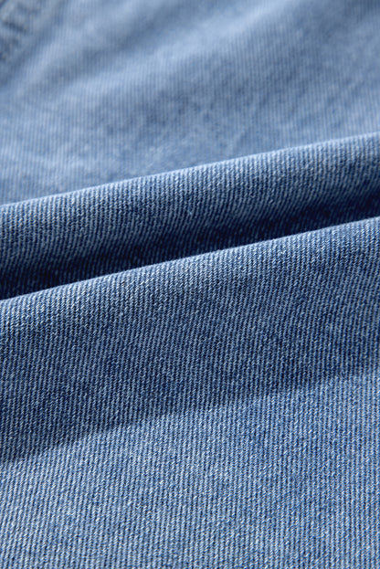Beau Blue Ruffle Raw Hem Flap Pocket Denim Jacket