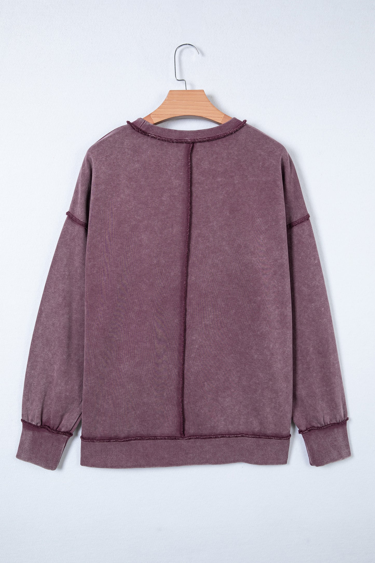 Mineral Wash Exposed Seam Sweatshirt Side Slit Casual Pullover