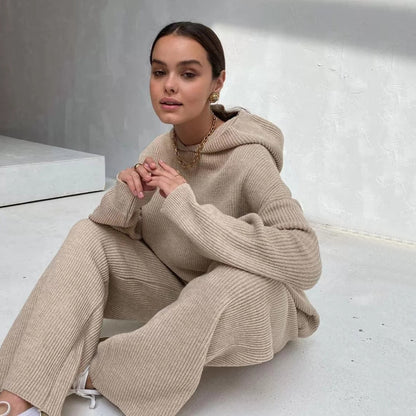 Women's Ribbed Hoodie Lounge Pants Two Piece Set