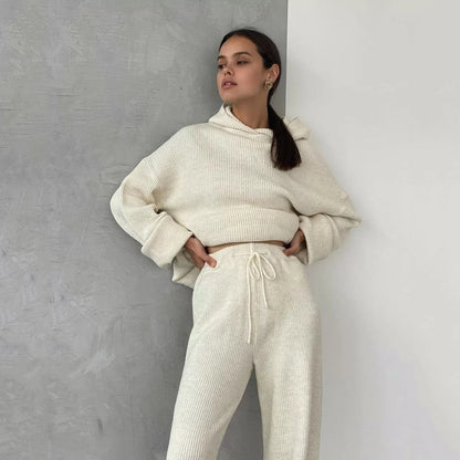 Women's Ribbed Hoodie Lounge Pants Two Piece Set