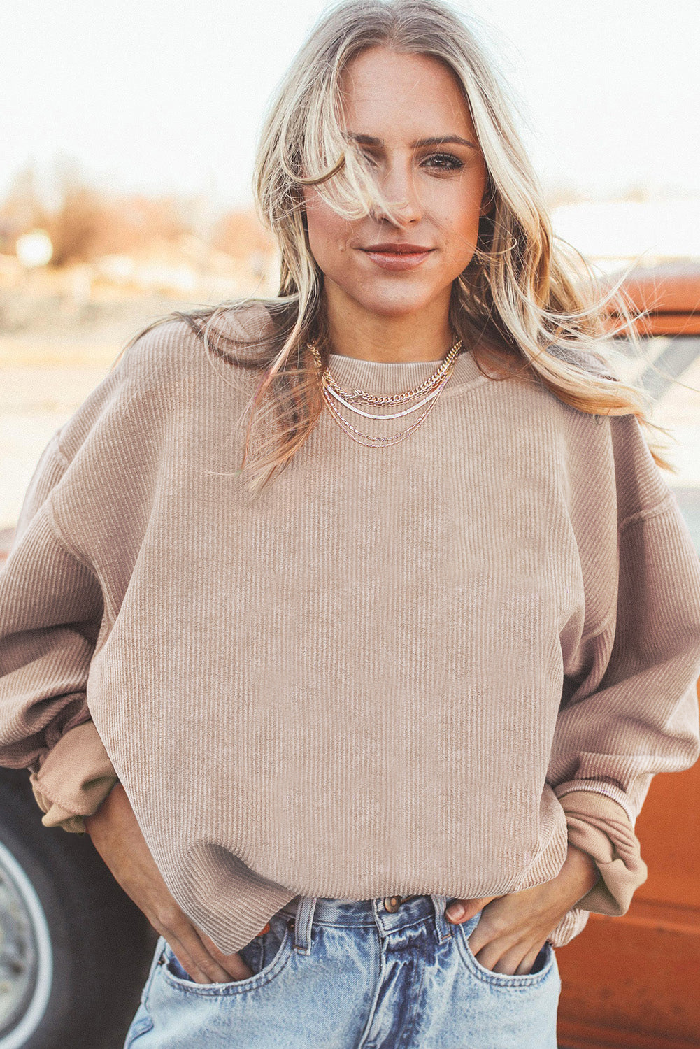 Dark Grey Ribbed Corded Oversized Sweatshirt