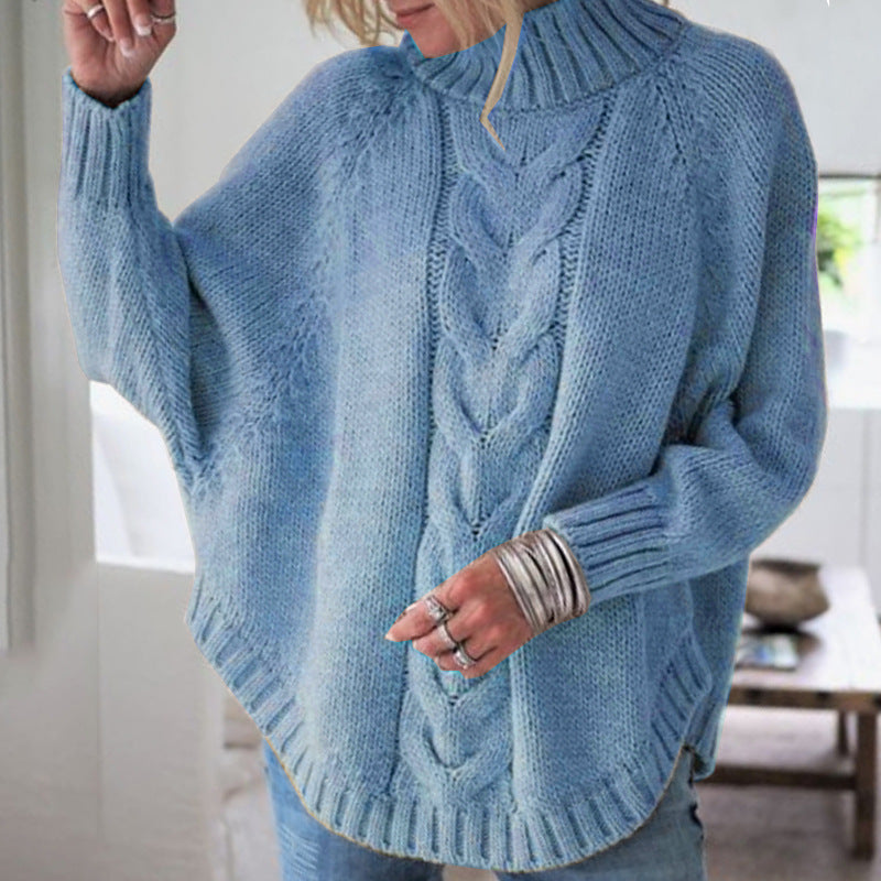 Women's Oversized Cable Knit Batwing Turtleneck Sweater