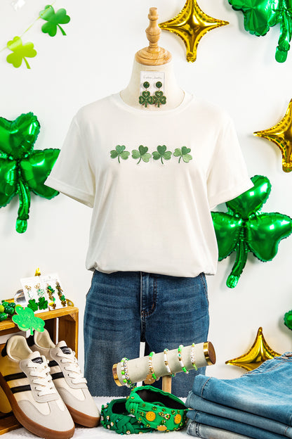 St. Patrick’s White Embroidered Clover Graphic Tee