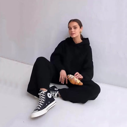 Women's Ribbed Hoodie Lounge Pants Two Piece Set