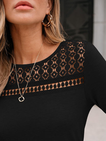 2025 Fall Women's Lace Mesh Top Breathable Long Sleeve