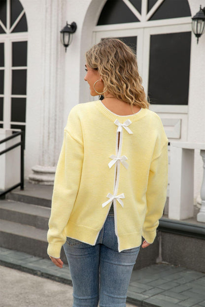 Sexy Back Bow Tie Knit Sweater for Women – 2025 Fall Collection