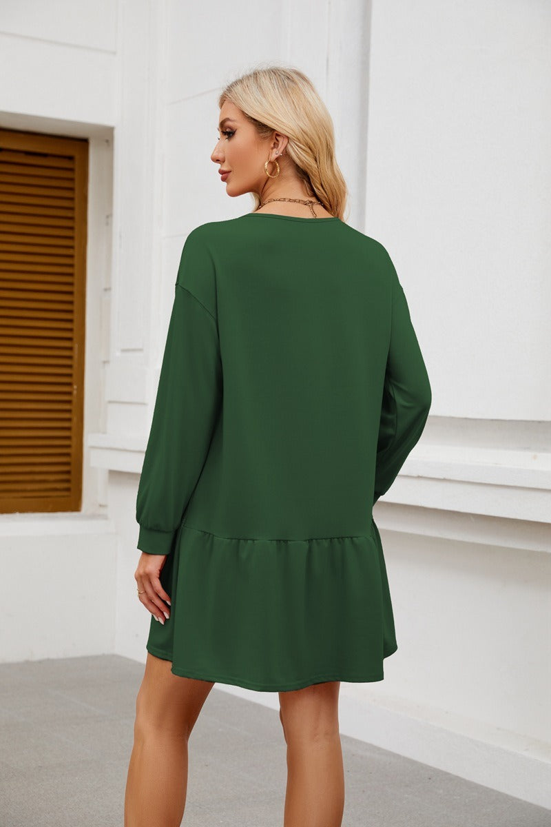 Long Sleeve Sweatshirt Dress - Casual Crewneck Pullover