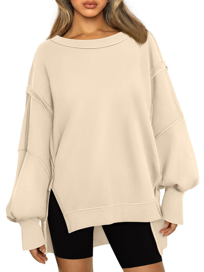Oversized Drop Shoulder Sweatshirt - Pullover Top