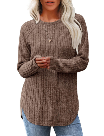 2025 Women's Casual Ribbed Knit Long Sleeve Pullover Sweater