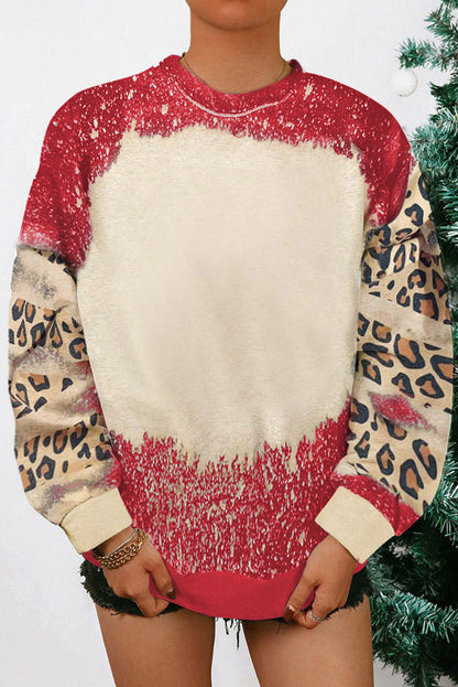 Black Tie Dye Leopard Drop Shoulder Crewneck Sweatshirt