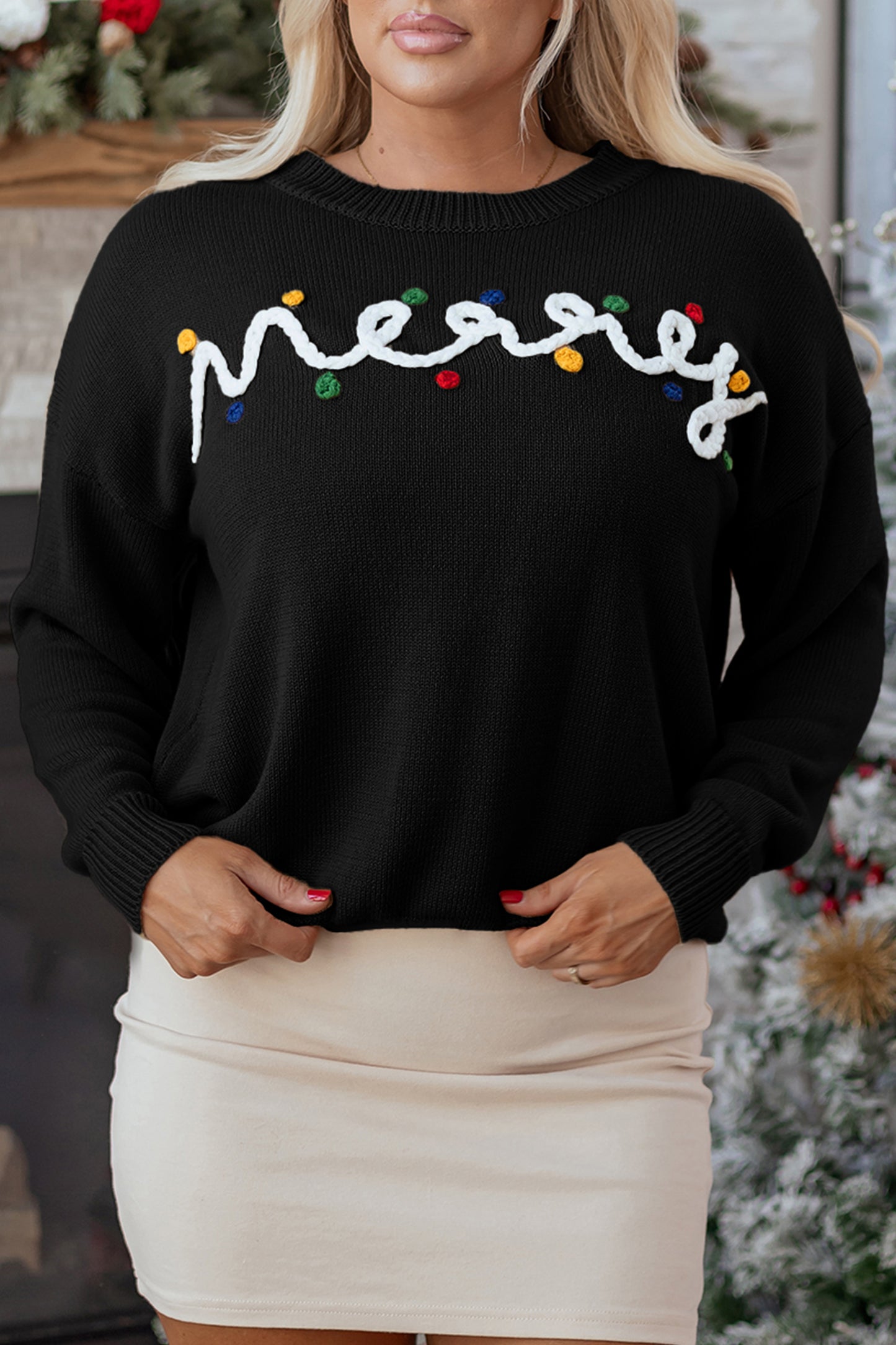 Merry Christmas Dolman Sleeve Sweater with Colorful Dots
