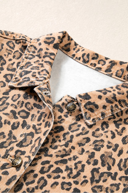Leopard Print Denim Shacket Oversized Long Sleeve