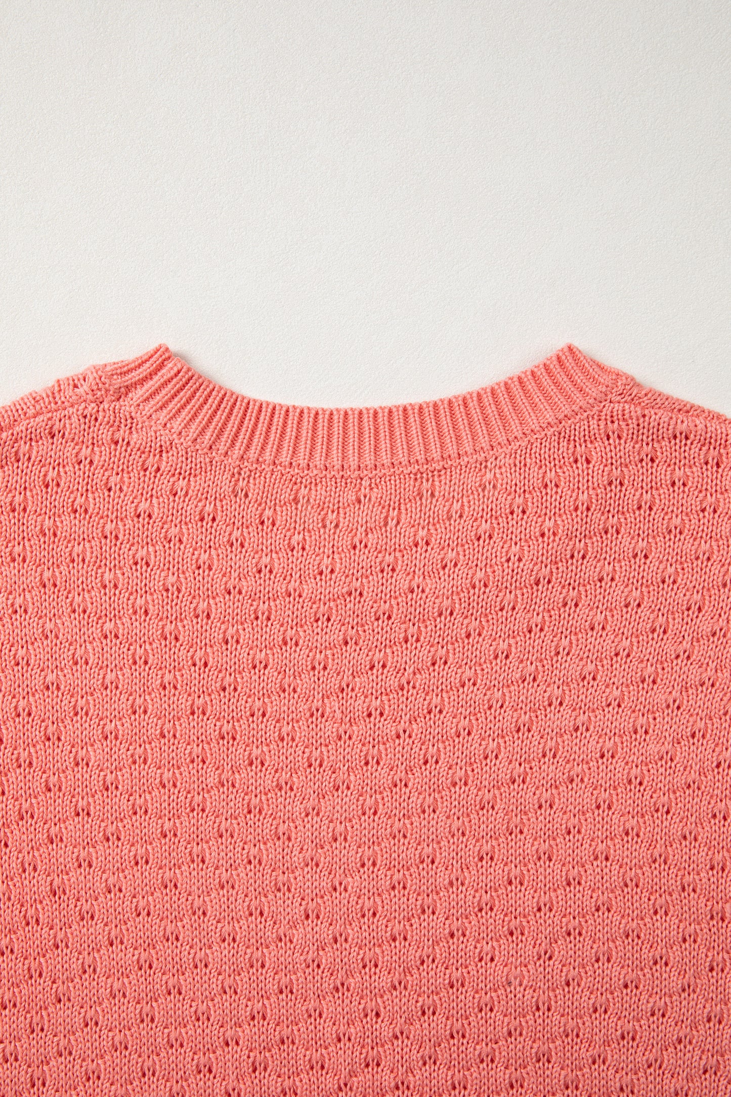 Coral Paradise Drop Shoulder Ribbed Knit Long Sleeve Sweater
