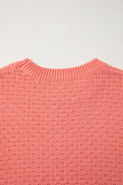 Coral Paradise Drop Shoulder Ribbed Knit Long Sleeve Sweater