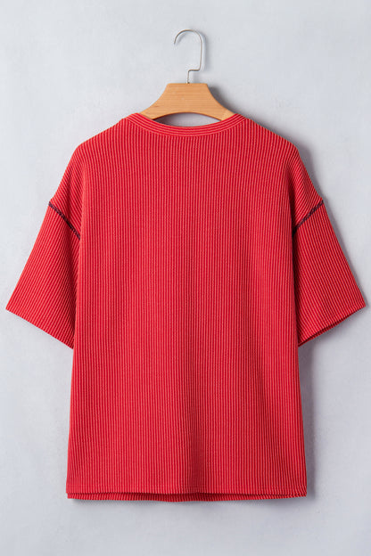 USA Ribbed Graphic Tee Loose Fit Flag Day July 4th