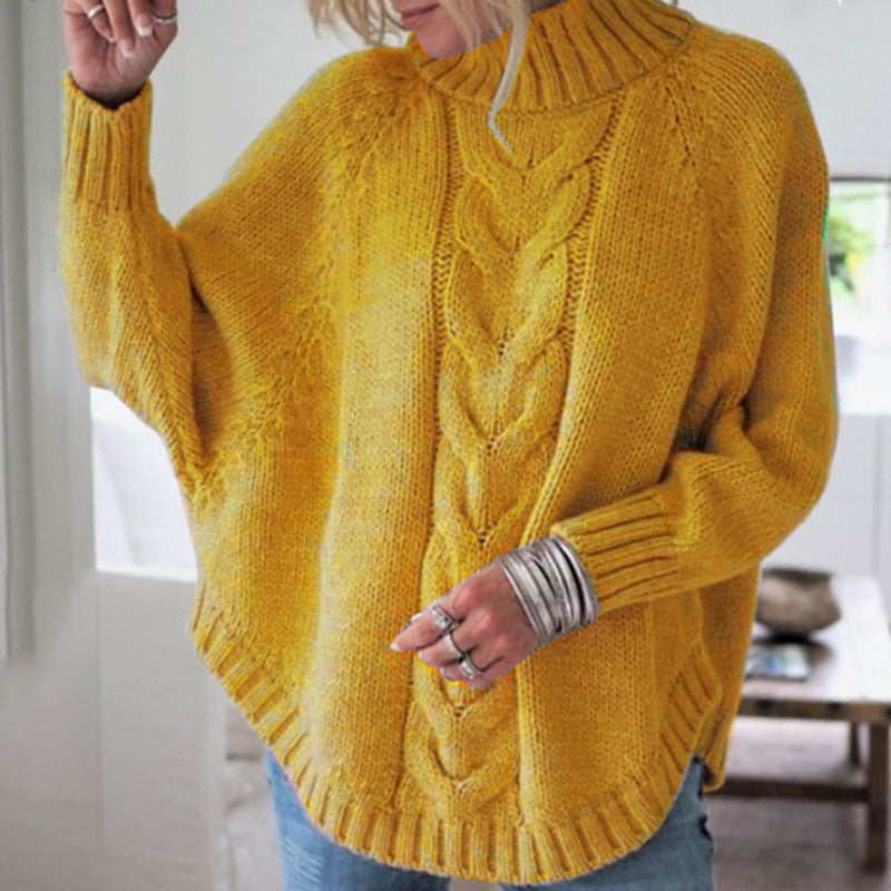 Women's Oversized Cable Knit Batwing Turtleneck Sweater