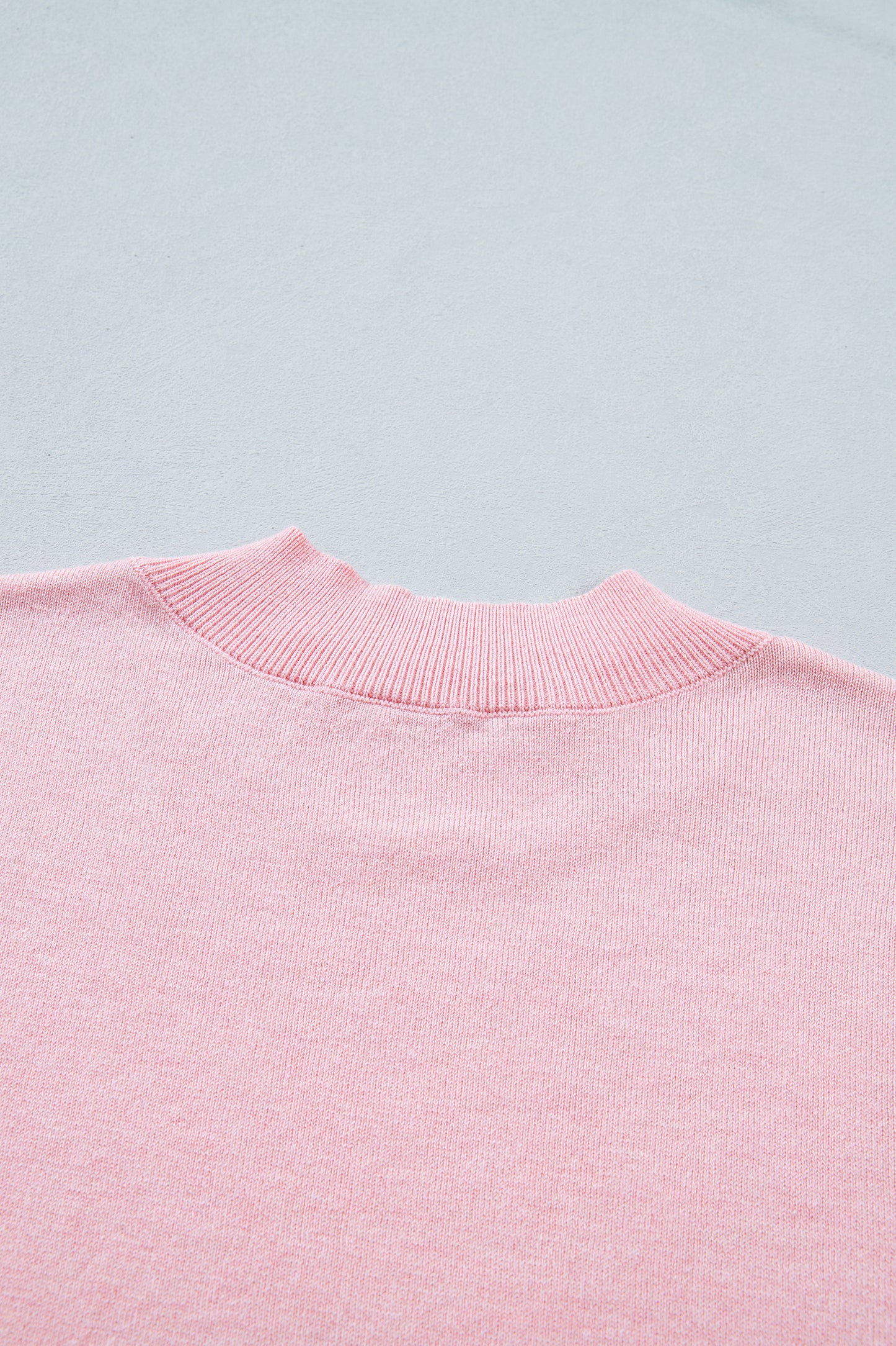 Pink Contrast Scallop Trim Mock Neck Sweater Tee