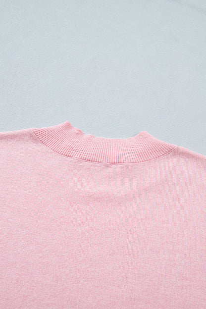 Pink Contrast Scallop Trim Mock Neck Sweater Tee