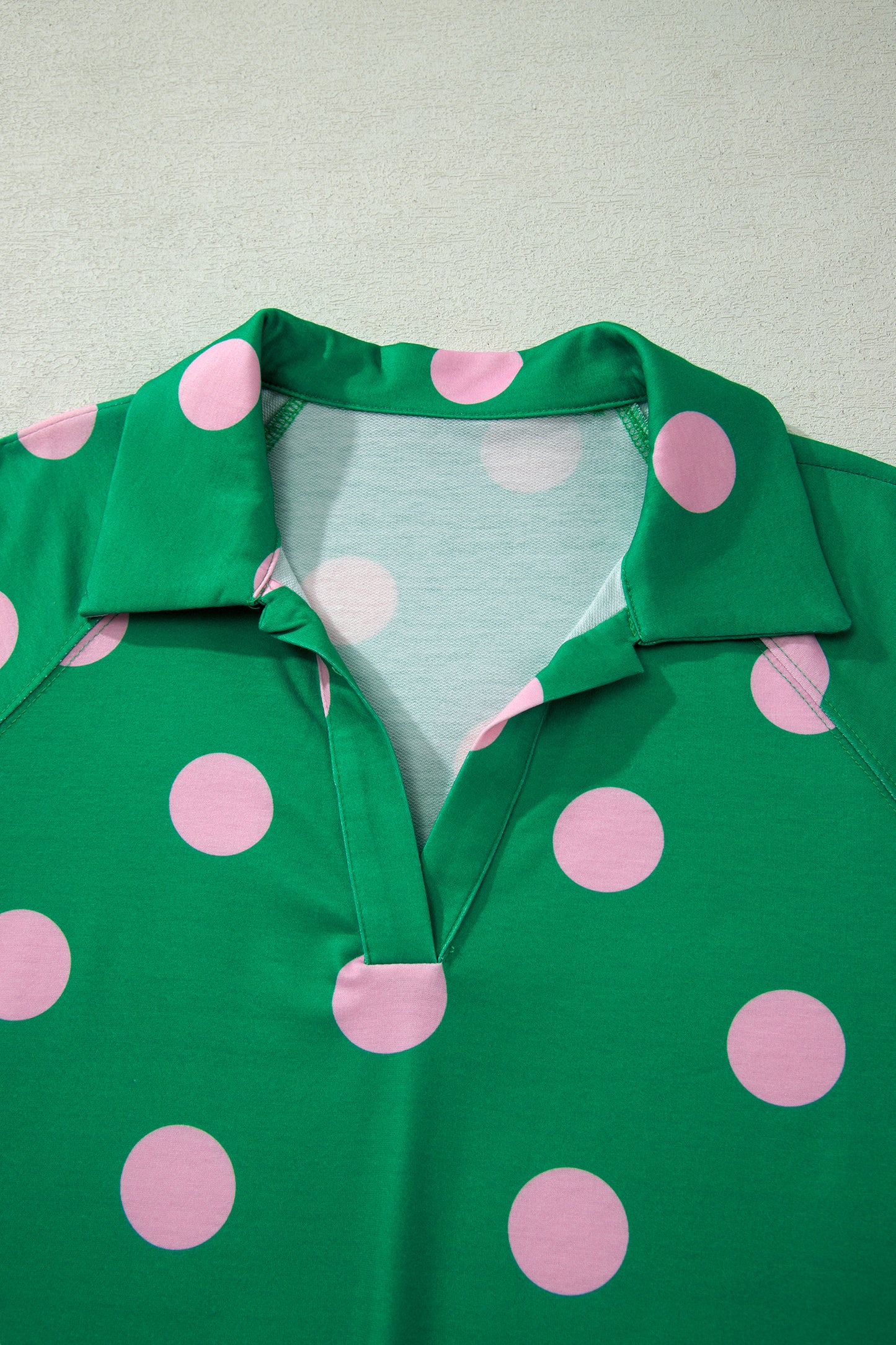 Green Polka Dot Lounge Set V Neck Tee and Shorts