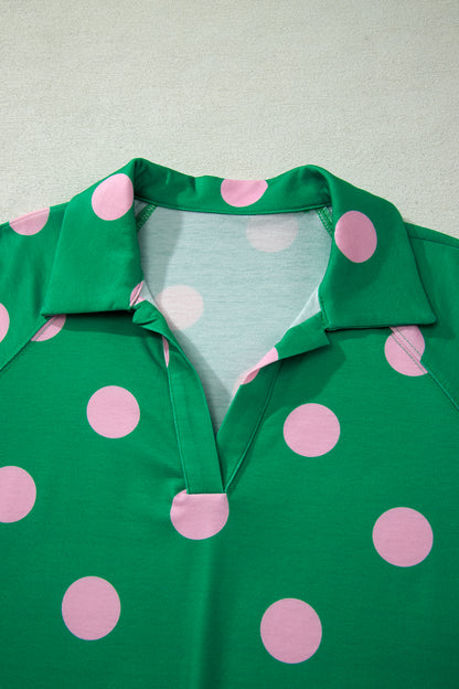 Green Polka Dot Lounge Set V Neck Tee and Shorts