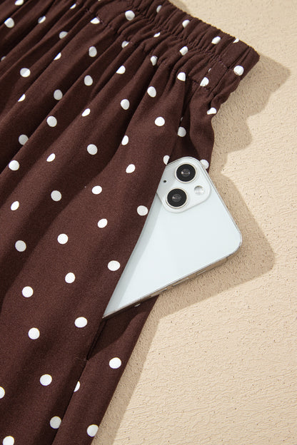 Khaki Polka Dot Lace Hem Elegant Long Shift Skirt