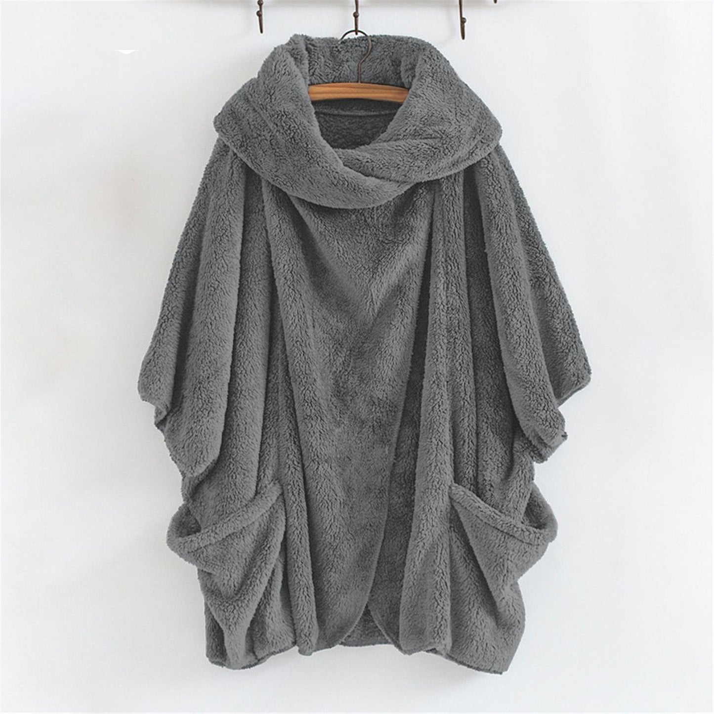 Women's Oversized Sherpa Jacket Batwing Sleeve Fuzzy Coat