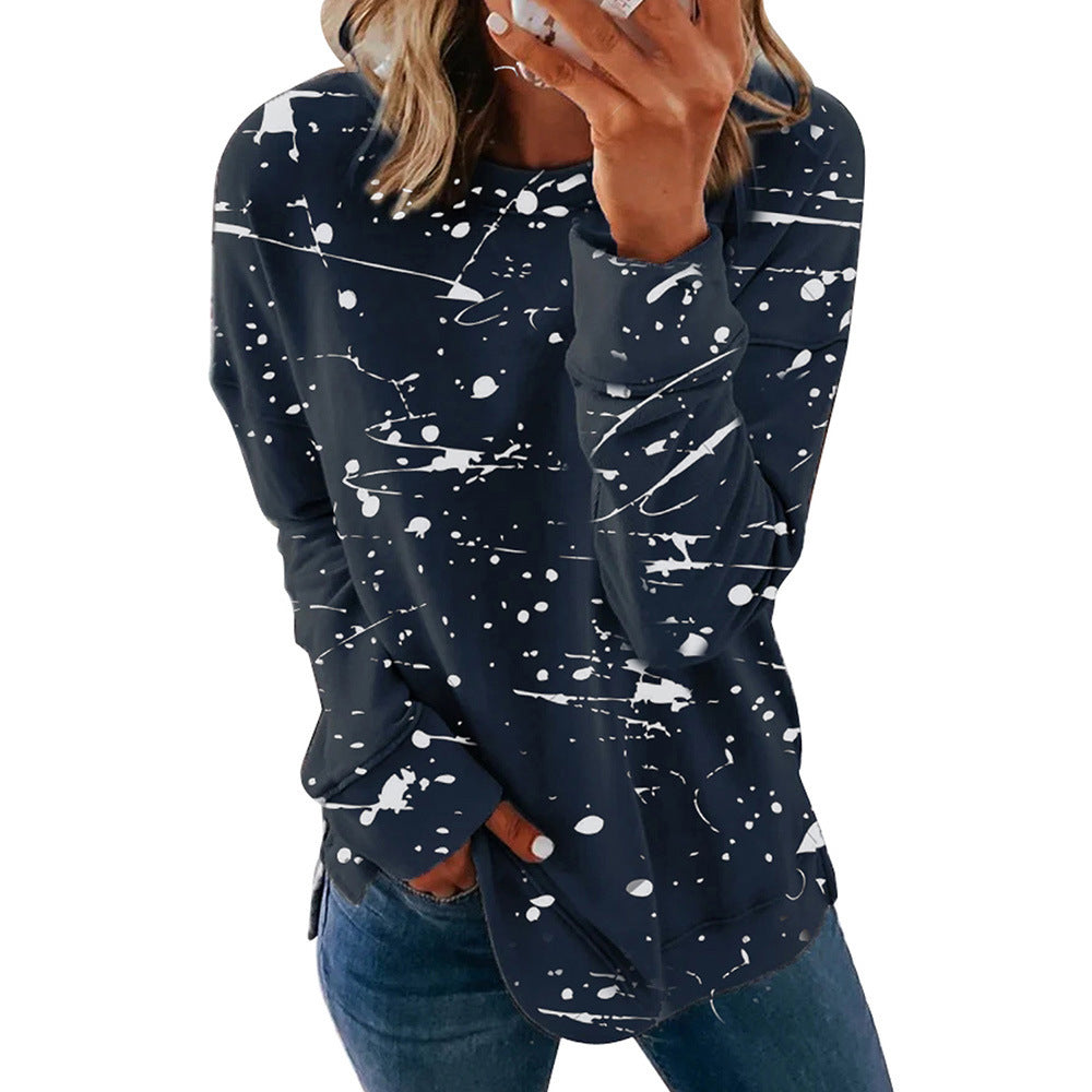 Women's Splatter Print Long Sleeve Loose Fit Casual Top