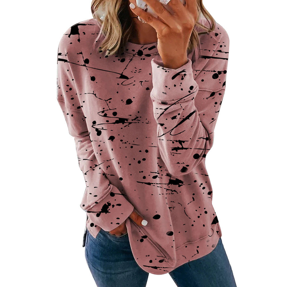 Women's Splatter Print Long Sleeve Loose Fit Casual Top