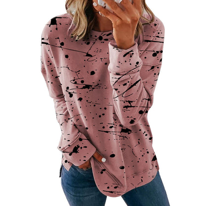 Women's Splatter Print Long Sleeve Loose Fit Casual Top