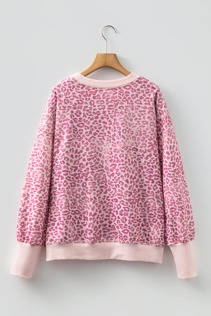 Leopard Print Long Sleeve Crew Neck Casual Sweatshirt