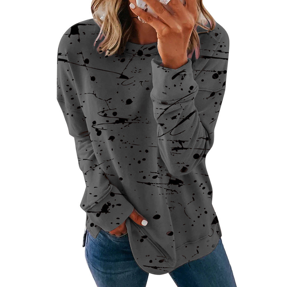 Women's Splatter Print Long Sleeve Loose Fit Casual Top