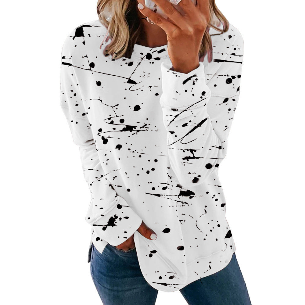 Women's Splatter Print Long Sleeve Loose Fit Casual Top